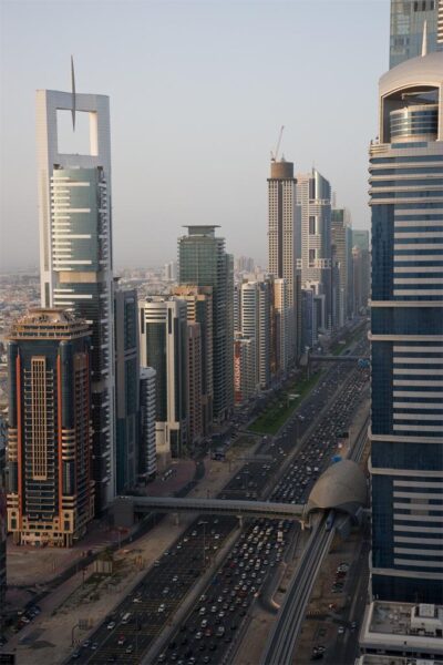 Sheik Zayed Road (view of the traffic and metro station exterior), Dubai. Image and original data provided by Art on File.