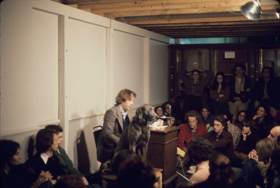 William Wegman, Reading from War and Peace with Man Ray (1977)