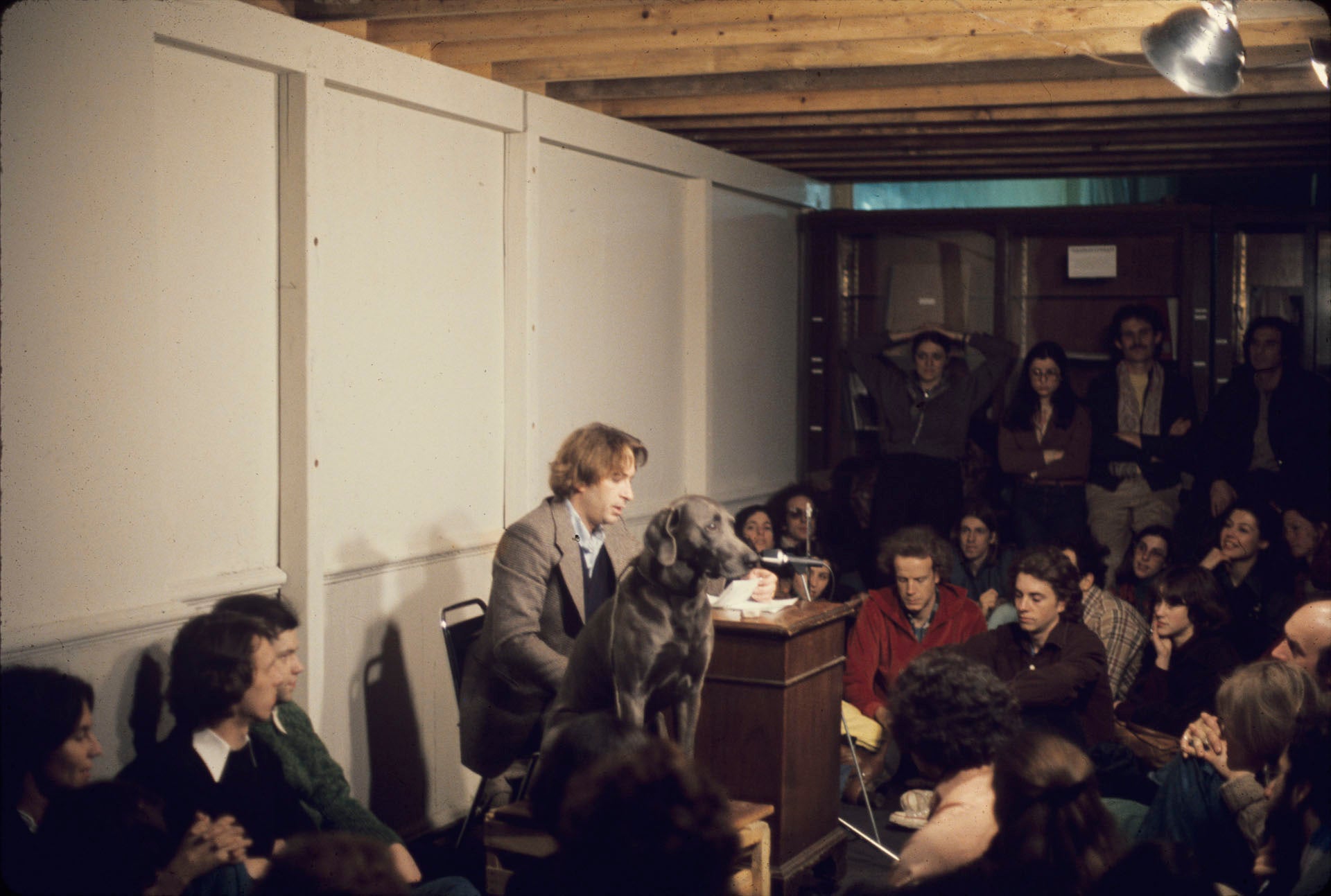 William Wegman, Reading from War and Peace with Man Ray (1977)