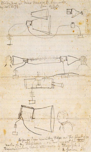 Alexander Graham Bell, Design sketch of the telephone, 1876.