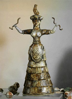 Minoan | Figure of snake goddess | 1700-1400 BCE | Image and original data provided by Erich Lessing Culture and Fine Arts Archives/ART RESOURCE, N.Y.; artres.com