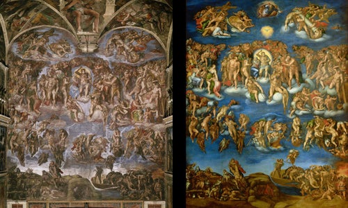 Left: Michelangelo Buonarroti | Last Judgment | 1534-41 | Sistine Chapel, Vatican. Right: Marcello Venusti | Last Judgment | Museo e gallerie nazionali di Capodimonte | Images and original data provided by SCALA, Florence/ART RESOURCE, N.Y.; artres.com | (c) 2006, SCALA, Florence/ART RESOURCE, N.Y.
