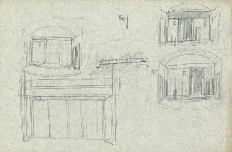 William Shakespeare, Julius Caesar; Set Sketch. Motley Collection of Theatre and Costume Design; UIUC Library.