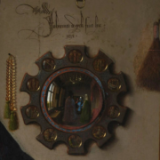 Jan van Eyck. Portrait of Giovanni(?) Arnolfini and his Wife; Detail. 1434. The National Gallery, London