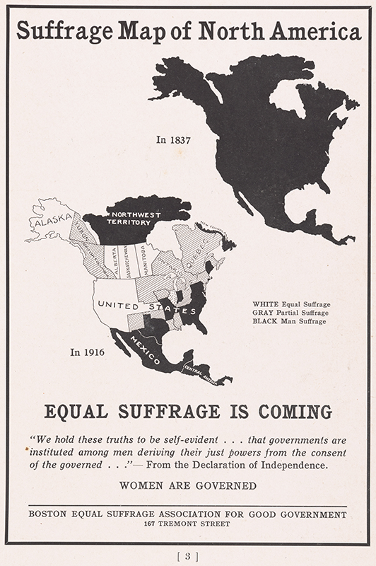 Suffrage Map of North America - Equal Suffrage is Coming. Boston Equal Suffrage Association for Good Government. 1916. Persuasive Maps: PJ Mode Collection