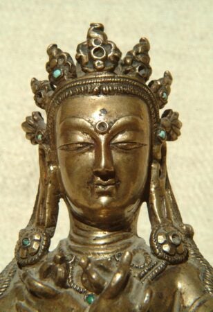 Himachal Pradesh, Lahaul-Spiti, Dankhar Gompa, India. Vajradhara (Jina) Buddha, detail. c. 15th-16th century.ca. metal (bronze?), turquoise. Image and data provided by Rob Linrothe.