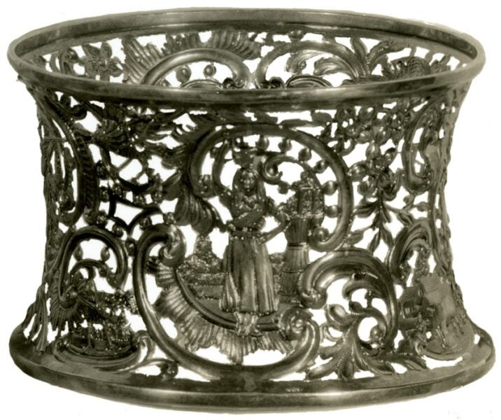 Christopher Haines. Chased and Pierced Irish Silver Potato Ring. 1775. Image and data provided by the William Randolph Hearst Archive, B. Davis Schwartz Memorial Library, LIU Post