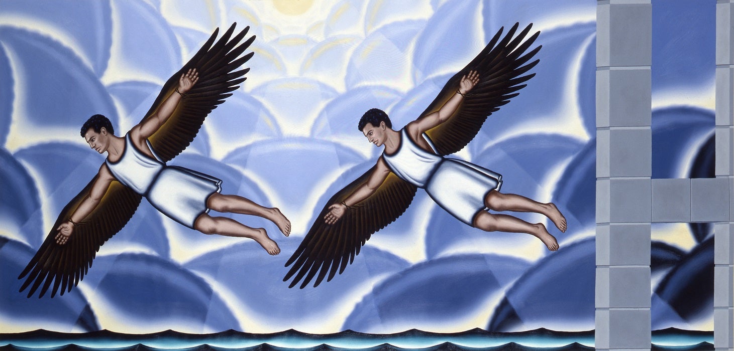 Roger Brown. Arts And Sciences Of The Ancient World – The Flight of Daedalus and Icarus. 1991. Italian glass mosaic and stone tile mural. Image and data provided by the Roger Brown Study Collection, School of the Art Institute of Chicago.