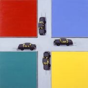 Roger Brown. Four Color Field Paintings Intersected by A Four Way Stop. 1985. Oil on canvas. Image and data provided by the Roger Brown Study Collection, School of the Art Institute of Chicago.