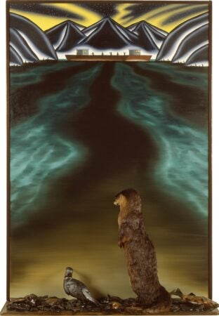 Roger Brown. XXX Exxon. 1989. Oil on canvas, mixed media. Image and data provided by the Roger Brown Study Collection, School of the Art Institute of Chicago.