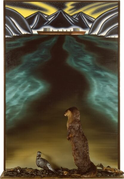 Roger Brown. XXX Exxon. 1989. Oil on canvas, mixed media. Image and data provided by the Roger Brown Study Collection, School of the Art Institute of Chicago.