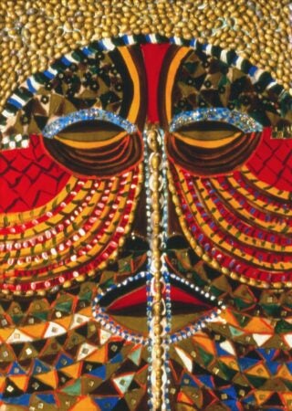 Pacita Abad. Witch doctor. 1985. Acrylic, mirrors, cowrie shells, glitter on stitched and padded canvas. Image and data provided by © Pacita Abad Art Estate