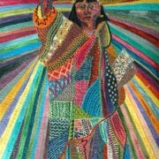 Pacita Abad. L.A. Liberty. 1992. Acrylic, cotton yarn, plastic buttons, mirrors, gold thread, painted cloth on stitched and padded canvas. Image and data provided by © Pacita Abad Art Estate
