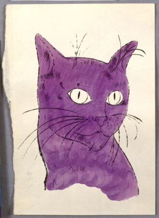Andy Warhol, printed by Seymour Berlin, written by Charles Lisanby. 25 Cats Name[d] Sam and One Blue Pussy By Andy Warhol (book). Sam (illustration). Offset lithograph and watercolor on Mohawk paper. Artwork and Image © The Andy Warhol Foundation for the Visual Arts, Inc.