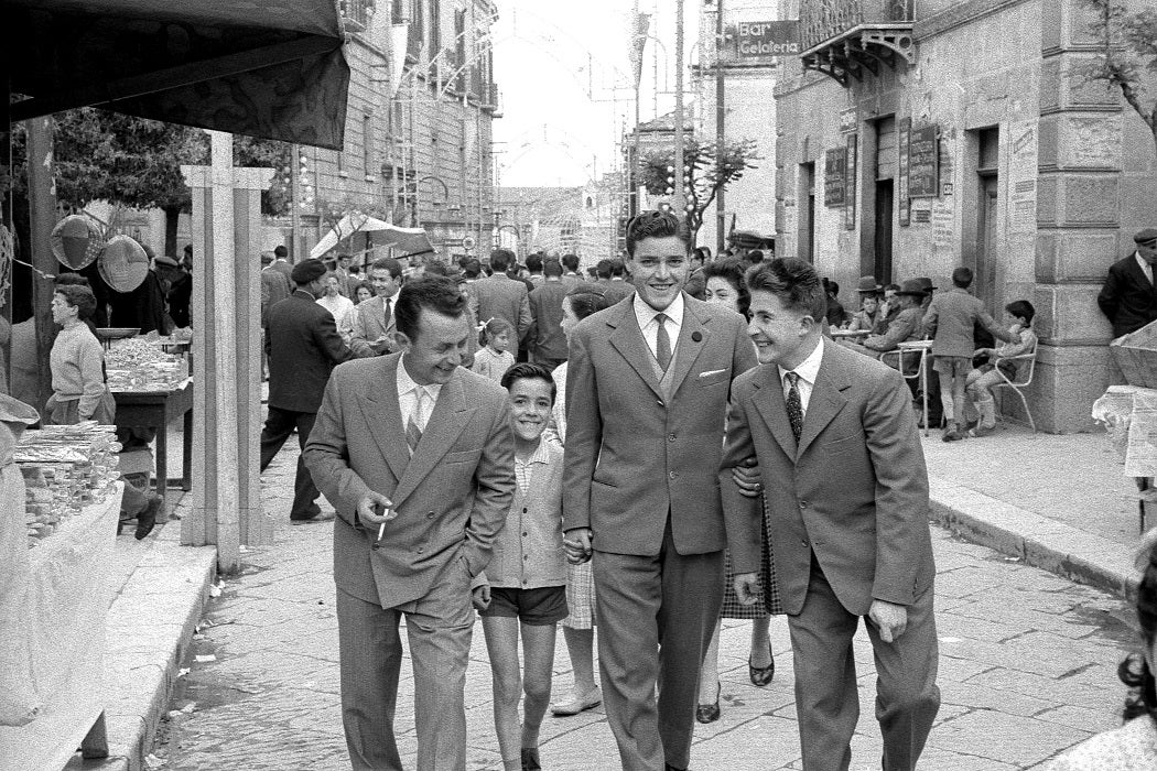 Frank Cancian. Festa of San Filippo Neri: Men in their finest (Lacedonia Photos). 1957. Black-and-white photograph. © 2001 Frank Cancian. Image and data provided by University of California Irvine Libraries.