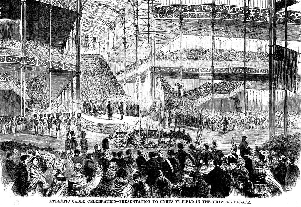 Landing the Atlantic cable in Heart's Content Bay, Newfoundland. From the London Illustrated News, September 8, 1866. Image and data provided by the Library of Congress.