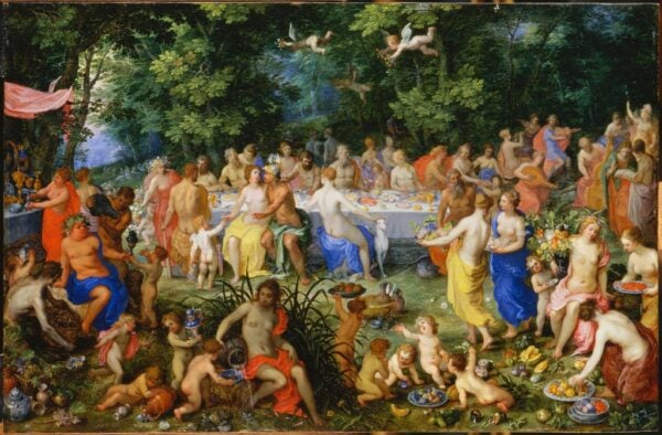 Hendrik van Balen I, Jan Brueghel II. Feast of the Gods. Late 16th-early 17th century. Oil on copper. Louvre Museum. Image and data provided by Réunion des Musées Nationaux / Art Resource, N.Y.