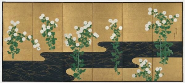 Ogata Korin, follower of. Chrysanthemums by a Stream. Late 1700s - early 1800s.