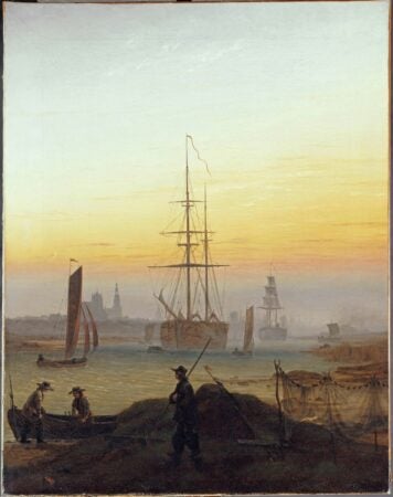 Caspar David Friedrich. Ships in the Harbor of Greifswald (Der Greifswalder Hafen). c. 1818-20.