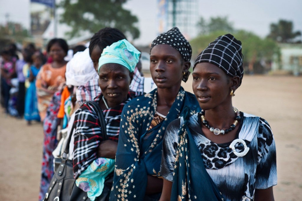 Women wait in line to cast their votes in Southern Sudan.