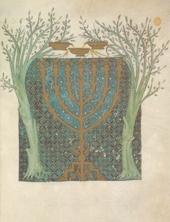 Joseph ha-Zarefati. Menorah Flanked by Olive Trees. 1300