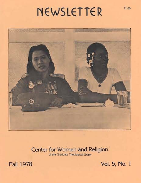 Cover of the Center for Women and Religion of the Graduate Theological Union Newsletter, Fall 1978. Graduate Theological Union, United States