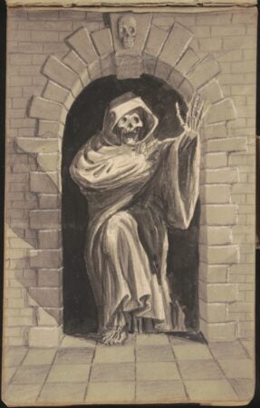 Louis Agassiz Fuertes. Skeleton in Doorway. c. 1892