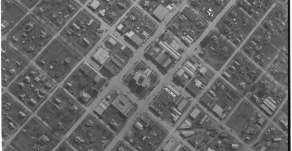 Aerial photograph directly over downtown Georgetown.