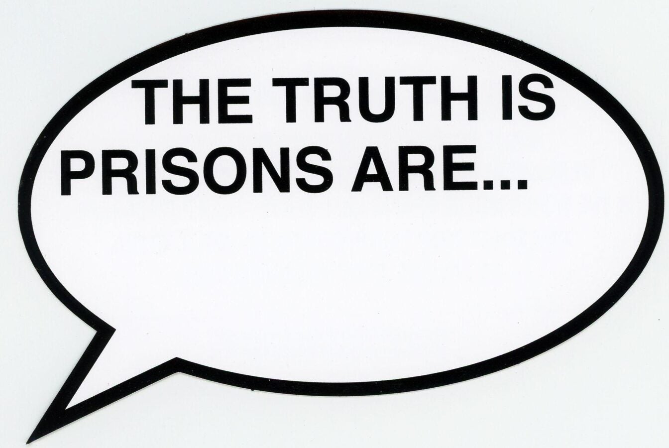 A speech bubble the reads the trust is prisons are with an ellipsis. 