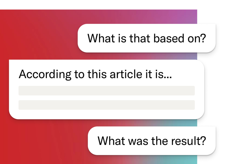 The researcher adds this prompt, "What is that based on?" in response to results generated by the AI-powered research tool. The tool replies, "According to this article it is..."