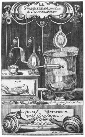 An intricate black-and-white engraving titled De Respiratione. The image features a collection of scientific apparatus and tools used for studying respiration, including glass vessels, tubes, and bellows, arranged with precision. A dissected animal is depicted in the lower section, illustrating experimental procedures. The artwork includes detailed decorative elements and Latin inscriptions, reflecting the scientific and artistic sensibilities of the period. The engraving demonstrates a historical approach to respiratory studies.