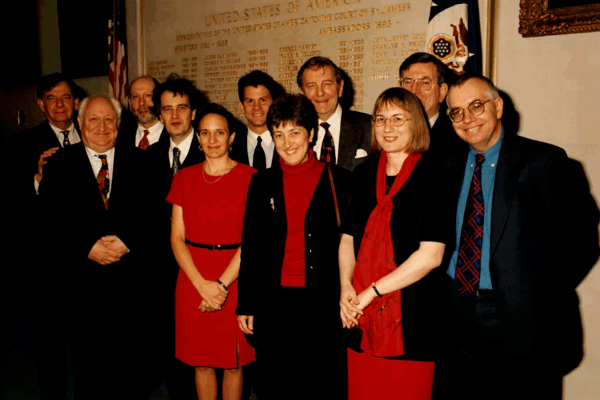 A photograph taken during JSTOR-JISC 25 year agreement signing event in the UK in 1998