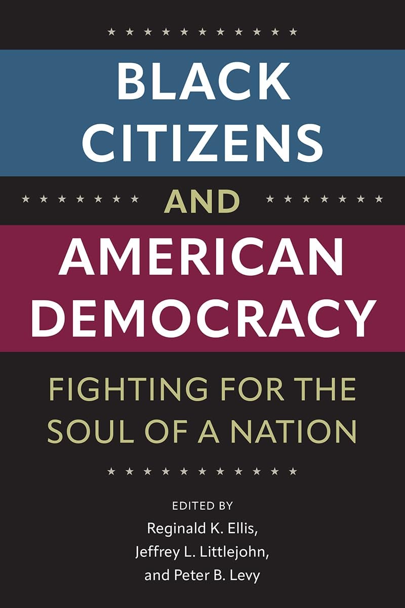 Cover of Black Citizens and American Democracy: stacked blue, maroon, and black bands with rows of small stars; bold white title centered.