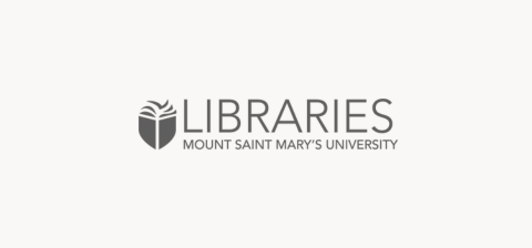 Logo of Mount Saint Mary’s University Libraries, featuring a shield with a book design and the text “Libraries – Mount Saint Mary’s University.”