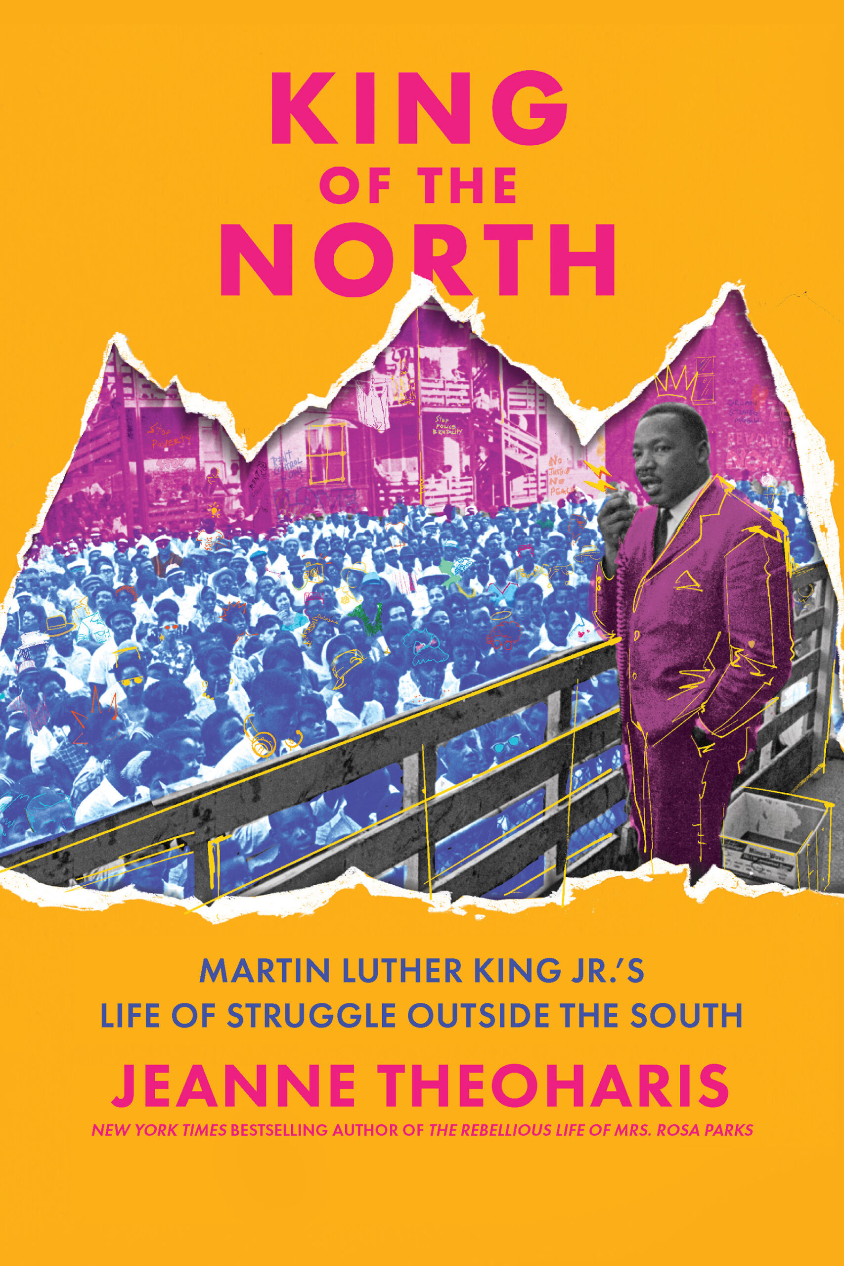 Orange cover with a torn paper effect that evokes a crown, revealing a photo of Martin Luther King speaking in front of a large crowd.