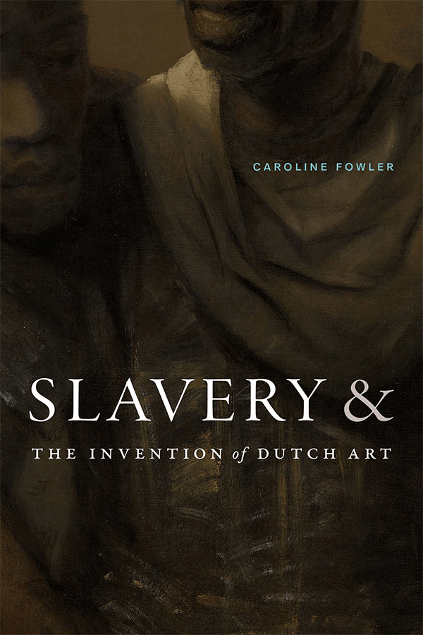Book cover featuring a close-up detail of a dark-toned painting showing two figures with partially visible faces and draped garments. Title and subtitle are in white serif font, with the author’s name, Caroline Fowler, in small blue text above.