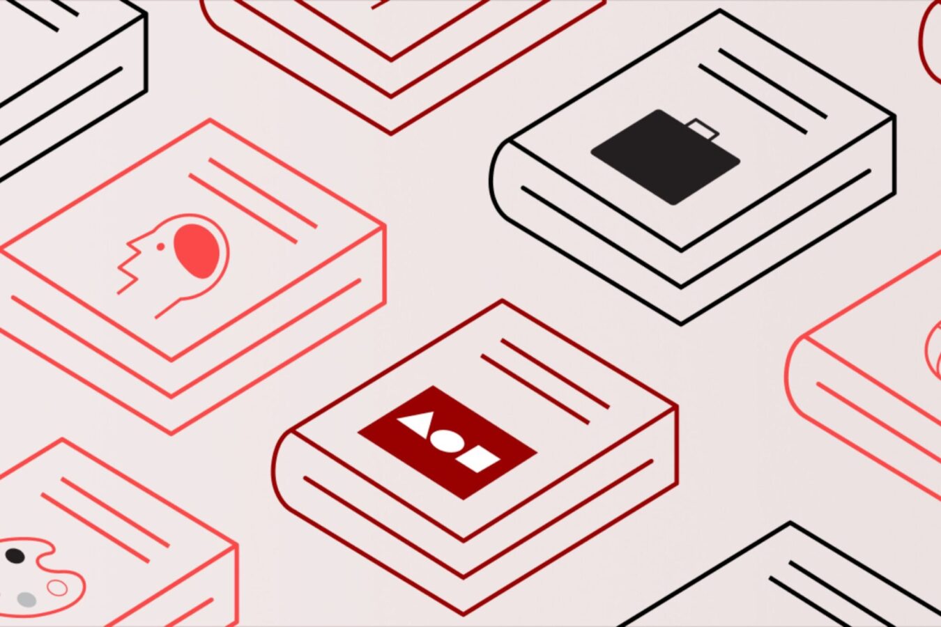 Diagonal rows of illustrated books.