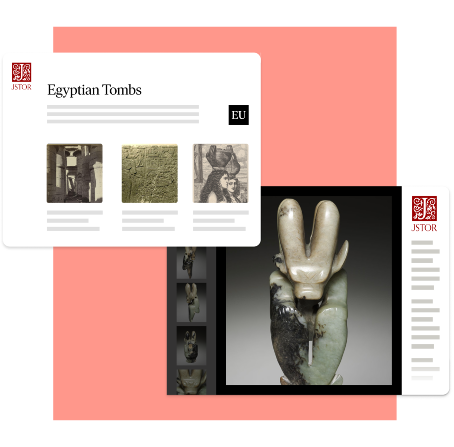 JSTOR Collections page titled ‘Egyptian Tombs,’ displaying a curated set of collection items with thumbnail images and descriptive metadata.