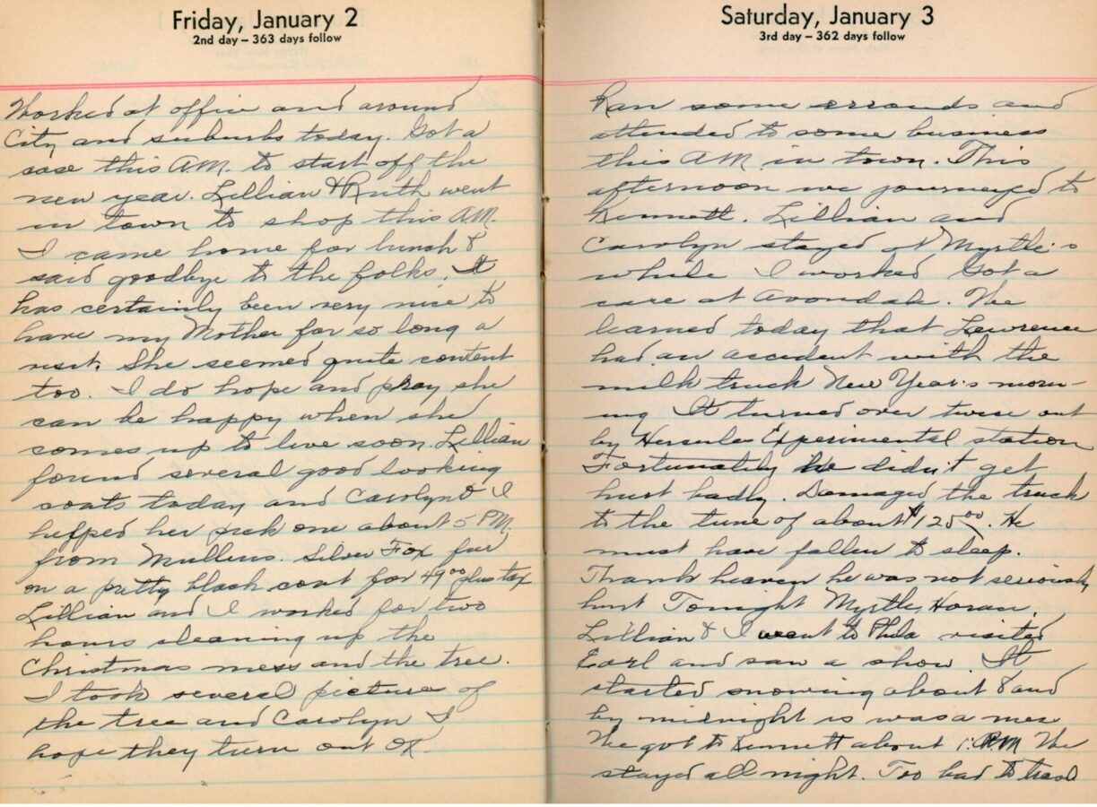 Open handwritten ledger or journal with cursive entries across two pages.