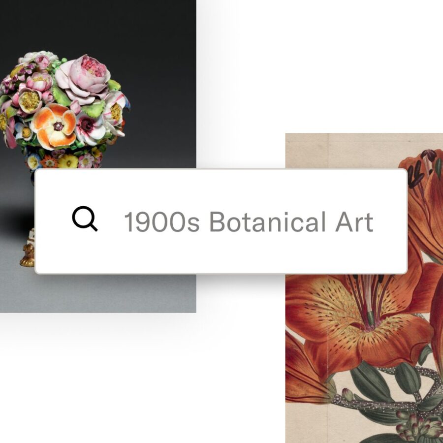 Search-style graphic with “1900s Botanical Art” over botanical images and artwork.